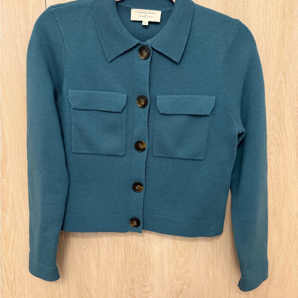 Sézane Teal Betty Button-Up Cardigan - Picture 3 of 4